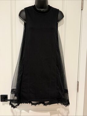 McQ by Alexander McQueen Sweatshirt Tank Dress with Lace Tulle Detail